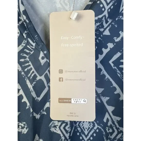 Emma Rose Peasant Dress Women's 3XL Blue Graphic Cottagecore Tiered Boho Maxi - Picture 6 of 11